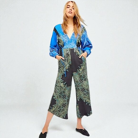 Free People Pants - Free People rare Blooming Fields multicolor floral long sleeve boho jumpsuit M